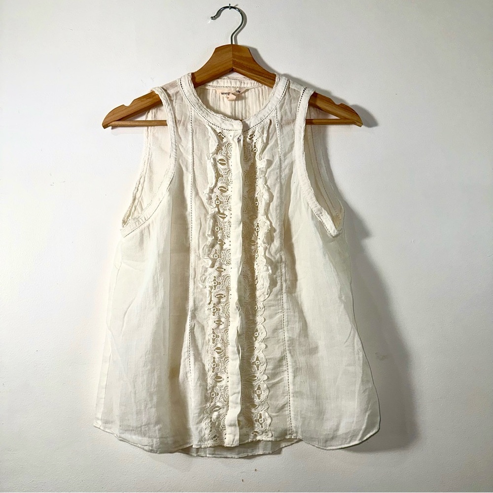 Rebecca Taylor Creme Lace Blouse Y2K Cottagecore Coquette Romantic Charm Soft